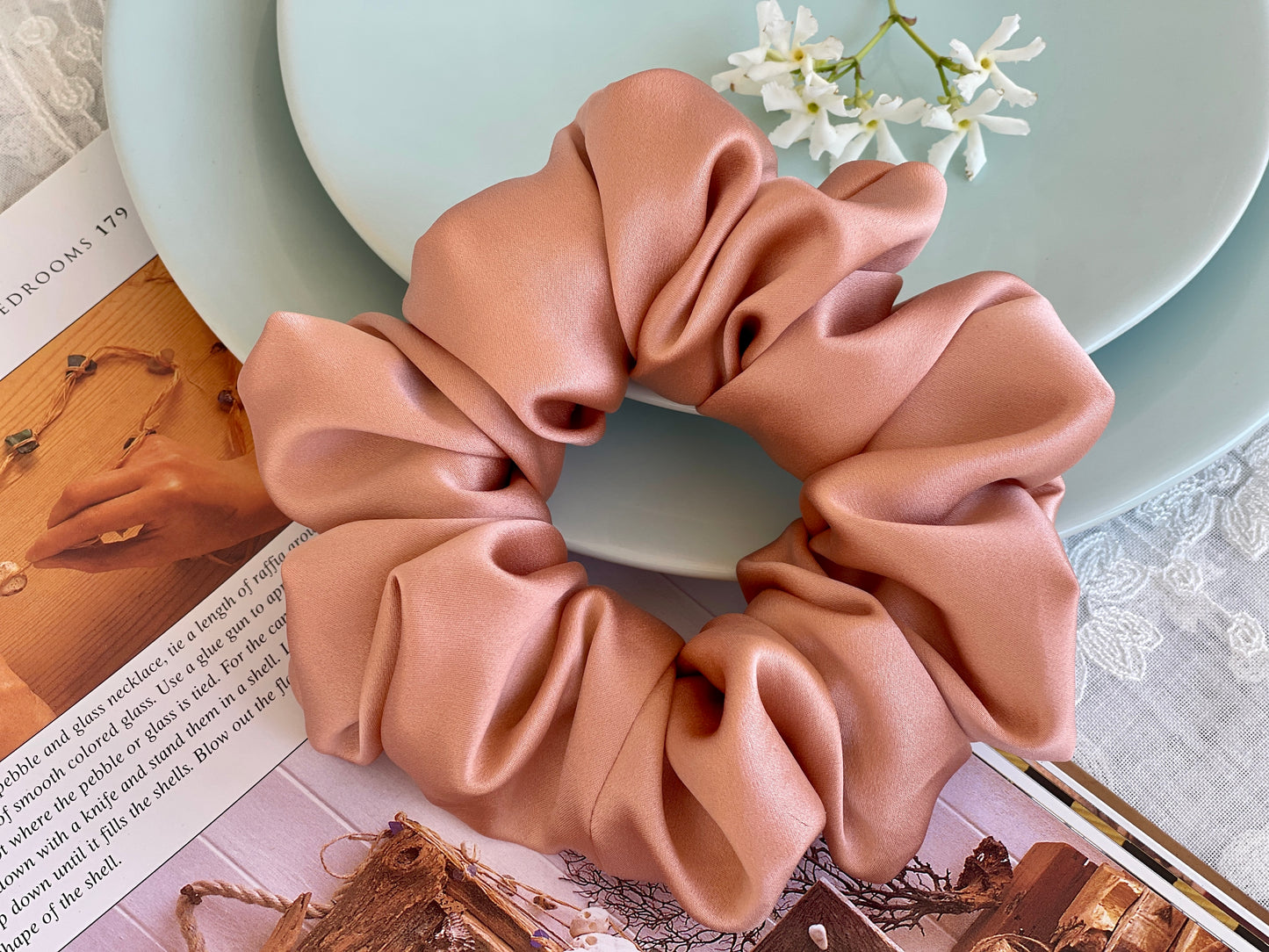 Rose Gold 30 Momme 6A Grade 100% Pure Mulberry Silk Satin Scrunchies XL Giant Jumbo Regular Skinny Ultra Thin Mini Hair Tie Gift For her