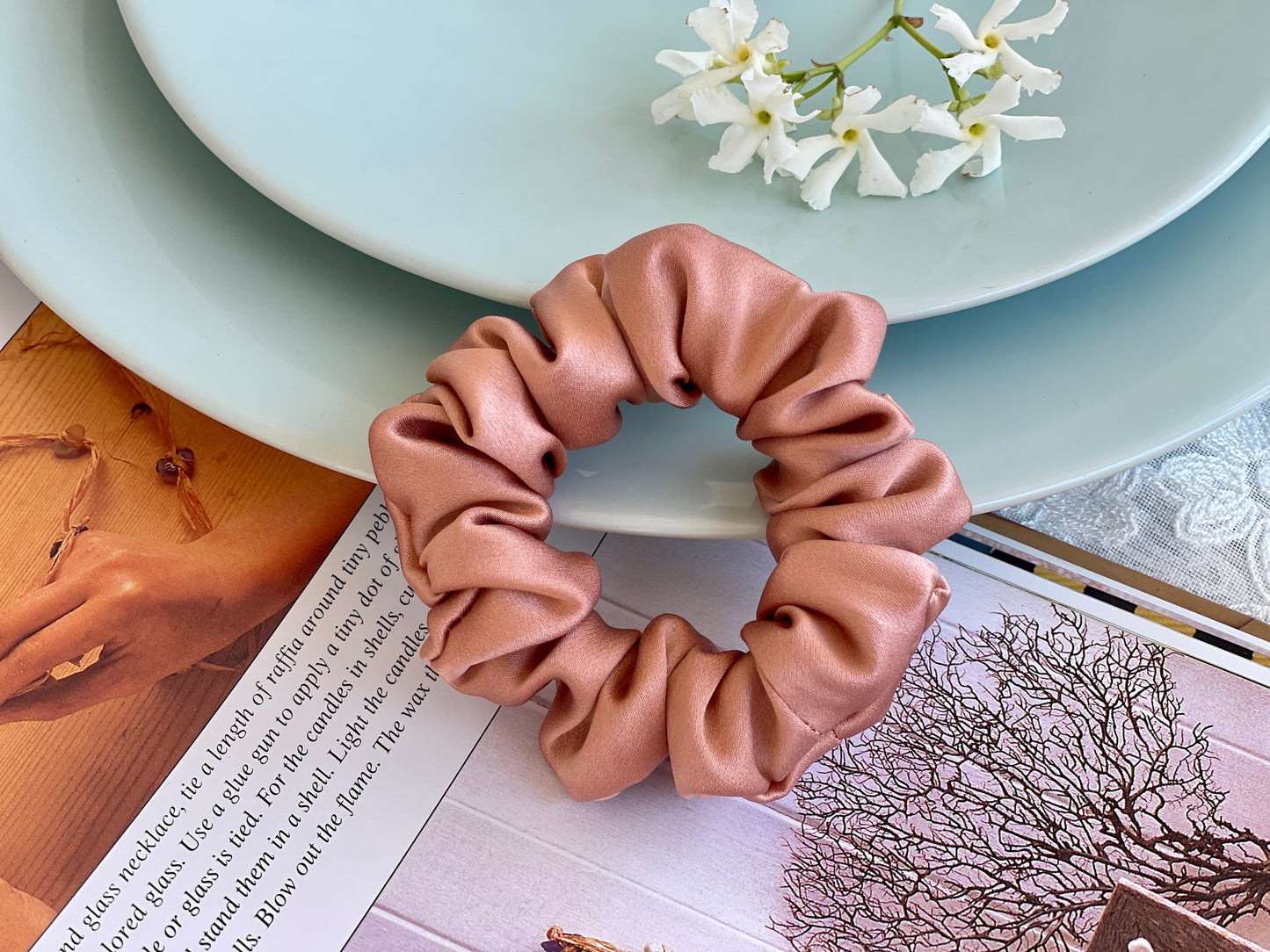 Rose Gold 30 Momme 6A Grade 100% Pure Mulberry Silk Satin Scrunchies XL Giant Jumbo Regular Skinny Ultra Thin Mini Hair Tie Gift For her