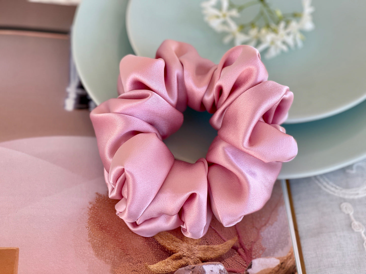 Light Pink Scrunchies 30 momme silk Hair Tie Soft Satin Elastic Hair Tie Scrunchies Oversized Scrunchies Jumbo Large Skinny Mini Pure Silk