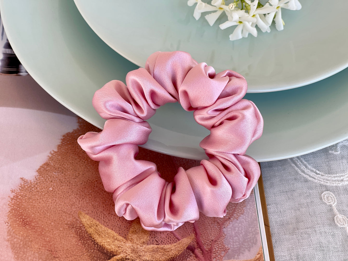 Light Pink Scrunchies 30 momme silk Hair Tie Soft Satin Elastic Hair Tie Scrunchies Oversized Scrunchies Jumbo Large Skinny Mini Pure Silk