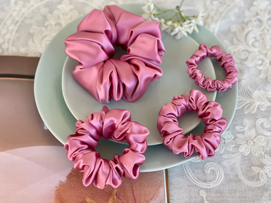 Taffy Pink Hair Tie 30 momme silk Soft Satin Scrunchies Elastic Hair Tie Scrunchies Oversized Scrunchies Jumbo Large Skinny Mini Pure Silk