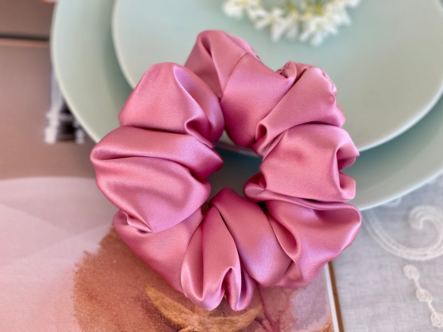 Taffy Pink Hair Tie 30 momme silk Soft Satin Scrunchies Elastic Hair Tie Scrunchies Oversized Scrunchies Jumbo Large Skinny Mini Pure Silk