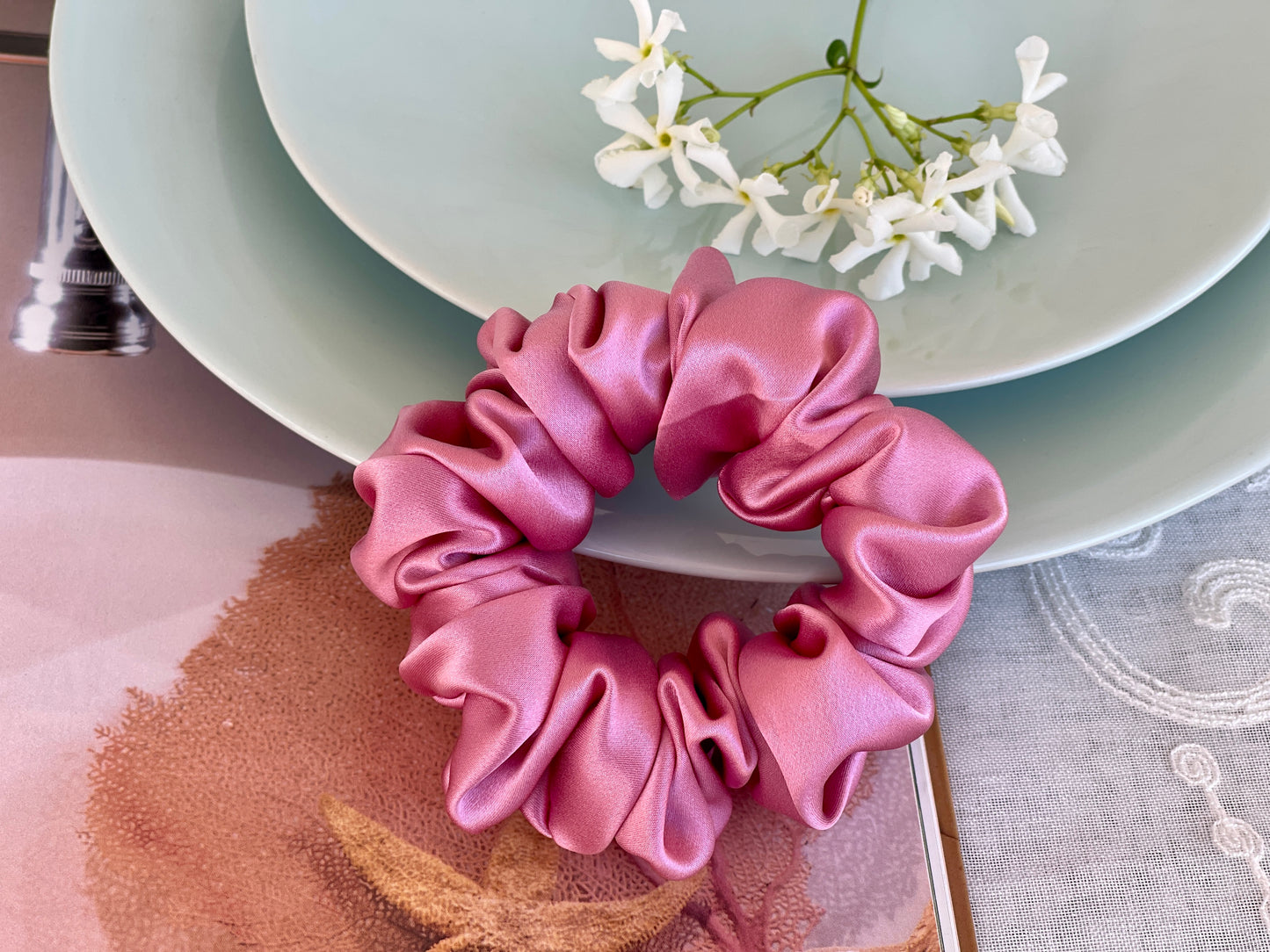 Taffy Pink Hair Tie 30 momme silk Soft Satin Scrunchies Elastic Hair Tie Scrunchies Oversized Scrunchies Jumbo Large Skinny Mini Pure Silk
