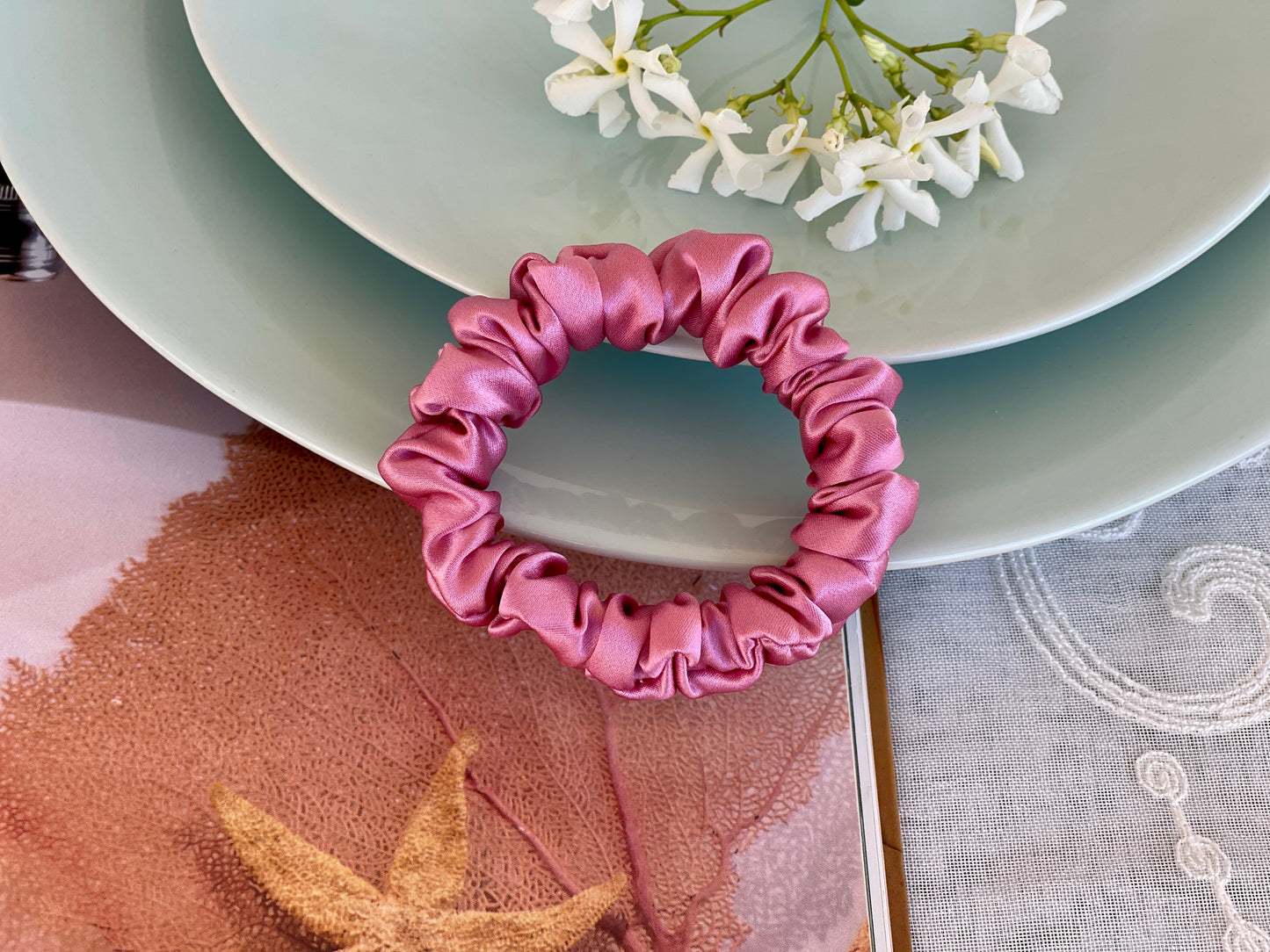 Taffy Pink Hair Tie 30 momme silk Soft Satin Scrunchies Elastic Hair Tie Scrunchies Oversized Scrunchies Jumbo Large Skinny Mini Pure Silk