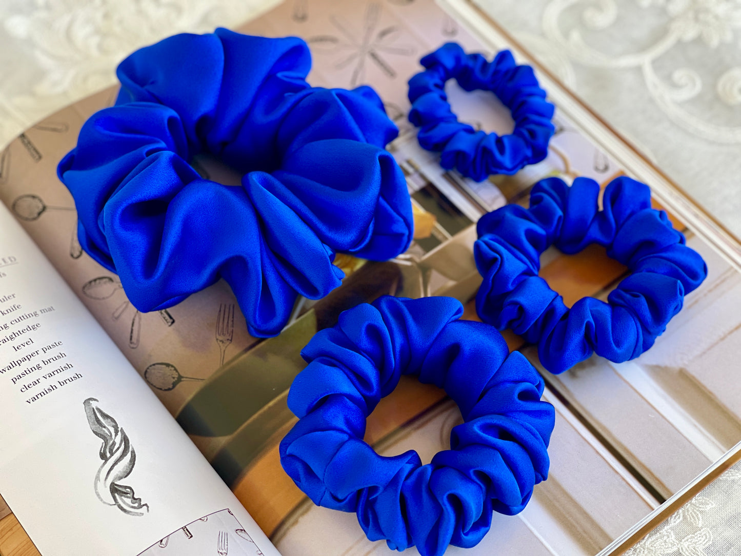 Royal Blue Hair Tie 30 momme silk Soft Satin Scrunchies Elastic Hair Tie Scrunchies Oversized Scrunchies Jumbo Large Skinny Mini Pure Silk