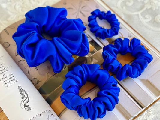 Royal Blue Hair Tie 30 momme silk Soft Satin Scrunchies Elastic Hair Tie Scrunchies Oversized Scrunchies Jumbo Large Skinny Mini Pure Silk
