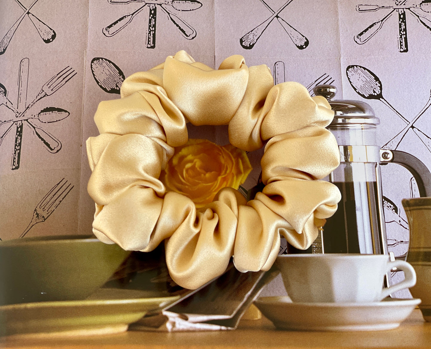 Champagne 30 Momme 6A Grade 100% Pure Mulberry Silk Satin Scrunchies XL Giant Jumbo Regular Skinny Ultra Thin Mini Hair Tie Gift For her