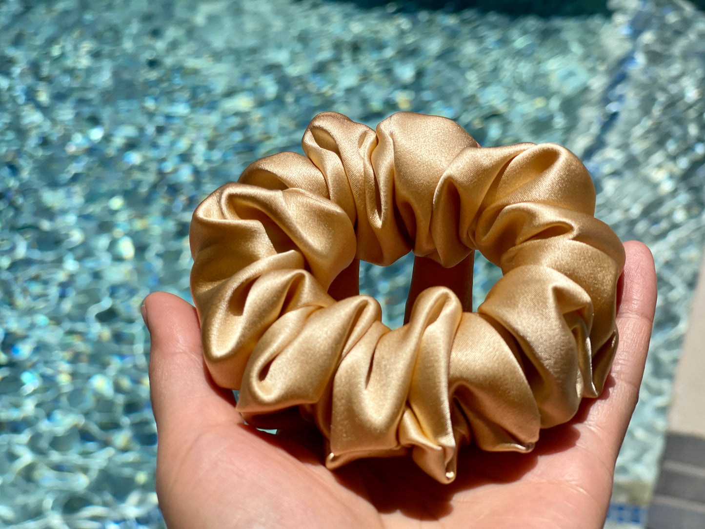 Champagne 30 Momme 6A Grade 100% Pure Mulberry Silk Satin Scrunchies XL Giant Jumbo Regular Skinny Ultra Thin Mini Hair Tie Gift For her