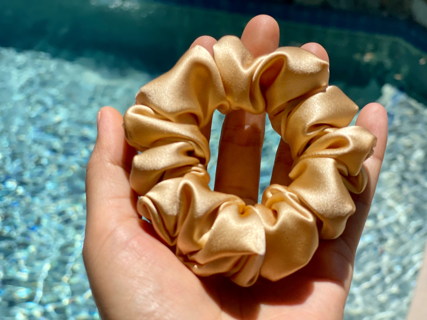 Champagne 30 Momme 6A Grade 100% Pure Mulberry Silk Satin Scrunchies XL Giant Jumbo Regular Skinny Ultra Thin Mini Hair Tie Gift For her