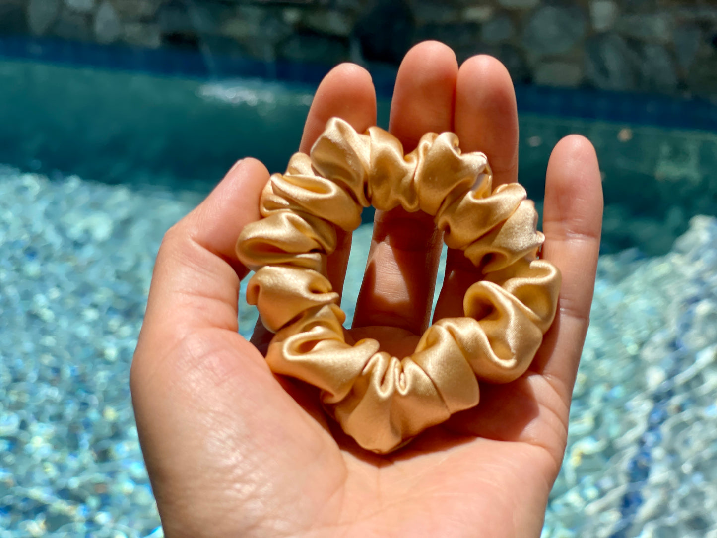 Champagne 30 Momme 6A Grade 100% Pure Mulberry Silk Satin Scrunchies XL Giant Jumbo Regular Skinny Ultra Thin Mini Hair Tie Gift For her