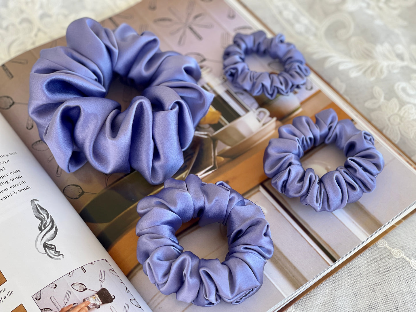 Wisteria 30 Momme Pure Silk Bridesmaid Satin Scrunchies Elastic Hair Tie Gift For Her Party Wedding Hair Accessories Gift For Her Hair Ties