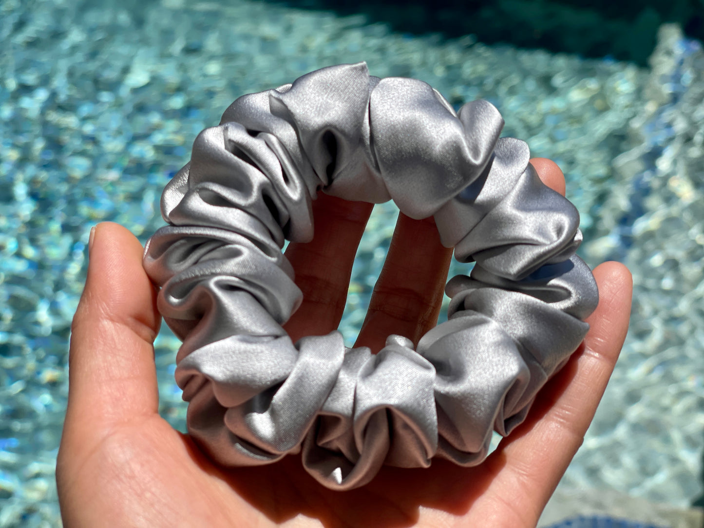 Silver 30 Momme 100% Pure Mulberry Silk Satin Scrunchies XL Oversized Giant Scrunchies WIDE ELASTIC Thin Regular Thick 90s fashion Hair Tie