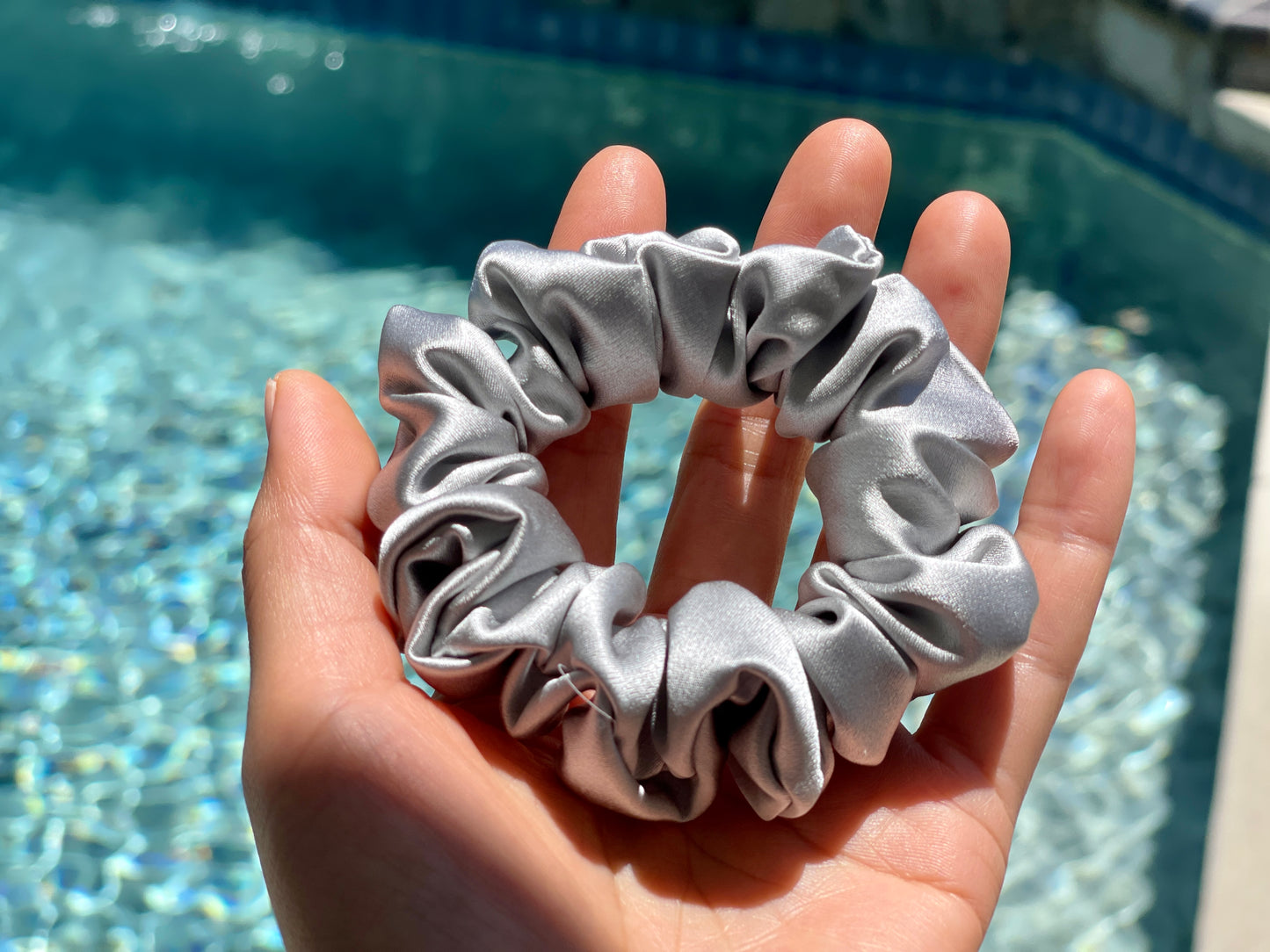 Silver 30 Momme 100% Pure Mulberry Silk Satin Scrunchies XL Oversized Giant Scrunchies WIDE ELASTIC Thin Regular Thick 90s fashion Hair Tie