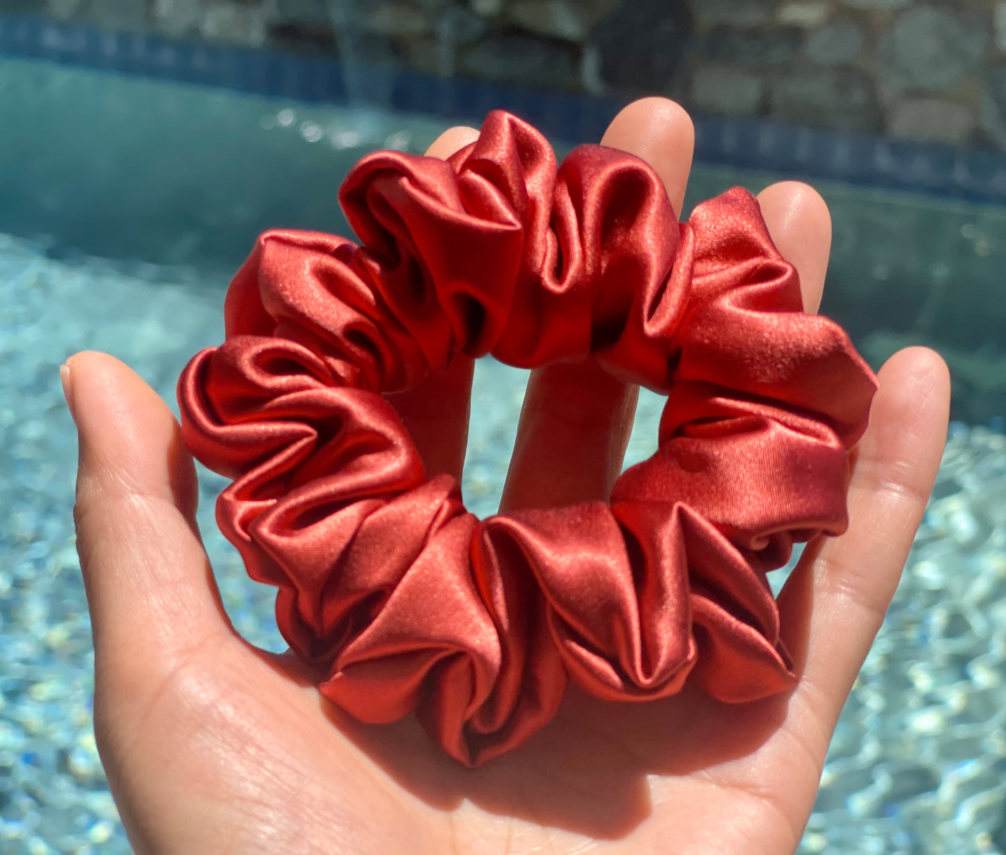 Rusty Red 30 Momme 100% Pure Mulberry Silk Satin Scrunchies XL Giant Jumbo Regular Skinny Ultra Thin Mini Hair Tie Scrunchies For Hair Tie