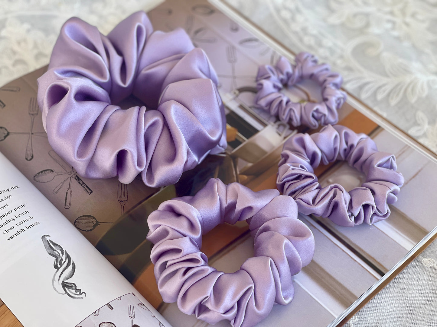 Lavender Hair Tie 30 Momme 100% Pure Mulberry Silk Satin Scrunchies Silk Oversized Jumbo Regular Skinny Ultra Thin Mini Hair Scrunchy Gifts