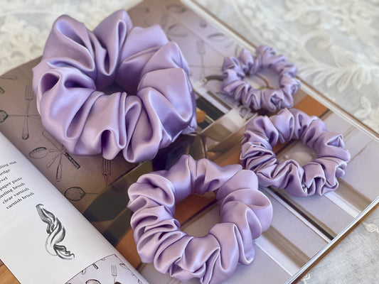 Lavender Hair Tie 30 Momme 100% Pure Mulberry Silk Satin Scrunchies Silk Oversized Jumbo Regular Skinny Ultra Thin Mini Hair Scrunchy Gifts