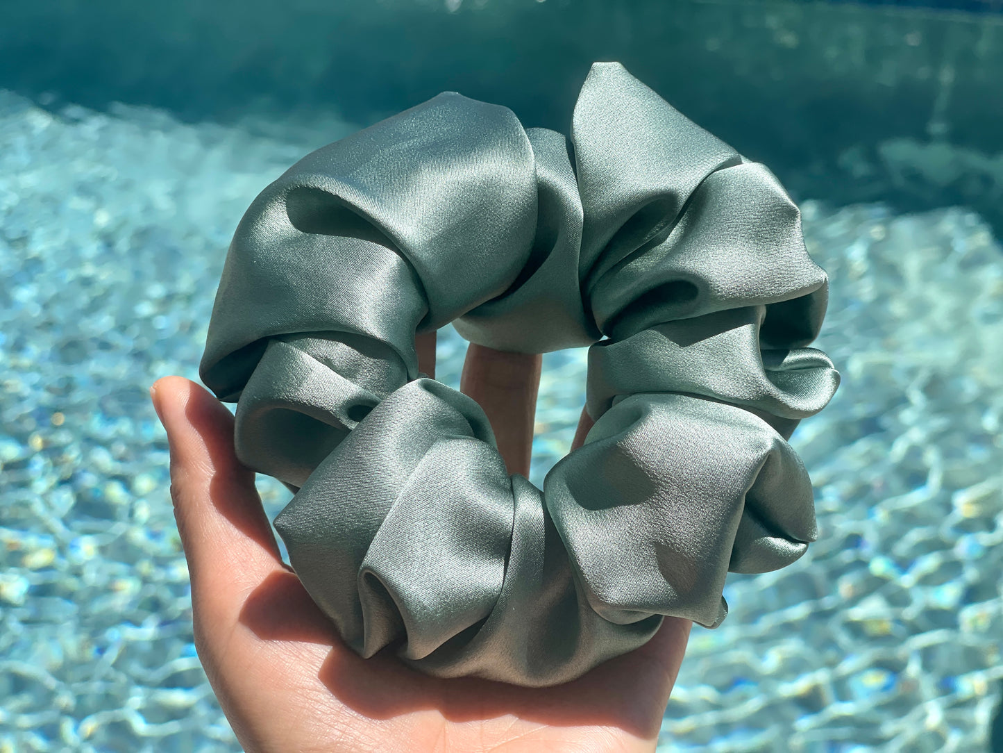 Sage Green 30 Momme 100% Pure Mulberry Silk Satin Scrunchies XL Giant Jumbo Regular Skinny Ultra Thin Mini Hair Scrunchies for bridesmaids