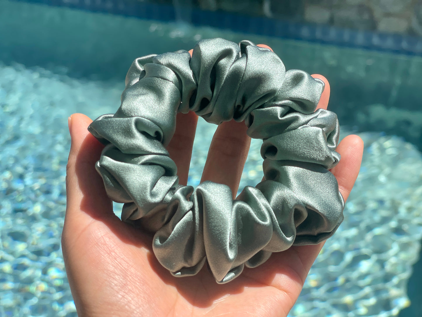 Sage Green 30 Momme 100% Pure Mulberry Silk Satin Scrunchies XL Giant Jumbo Regular Skinny Ultra Thin Mini Hair Scrunchies for bridesmaids