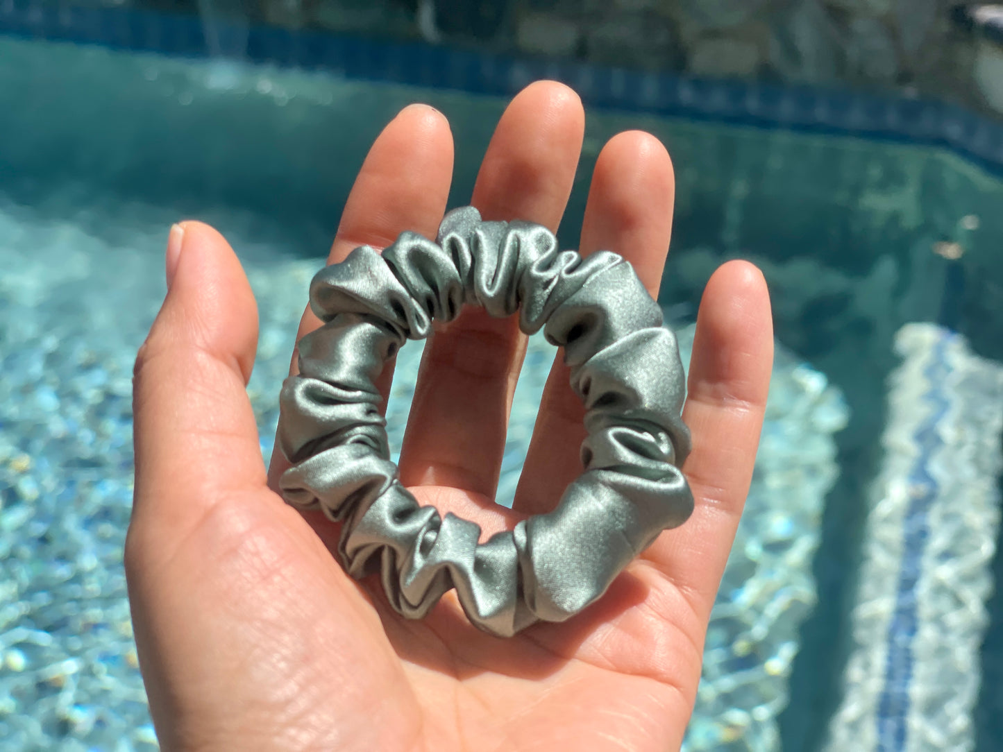 Sage Green 30 Momme 100% Pure Mulberry Silk Satin Scrunchies XL Giant Jumbo Regular Skinny Ultra Thin Mini Hair Scrunchies for bridesmaids