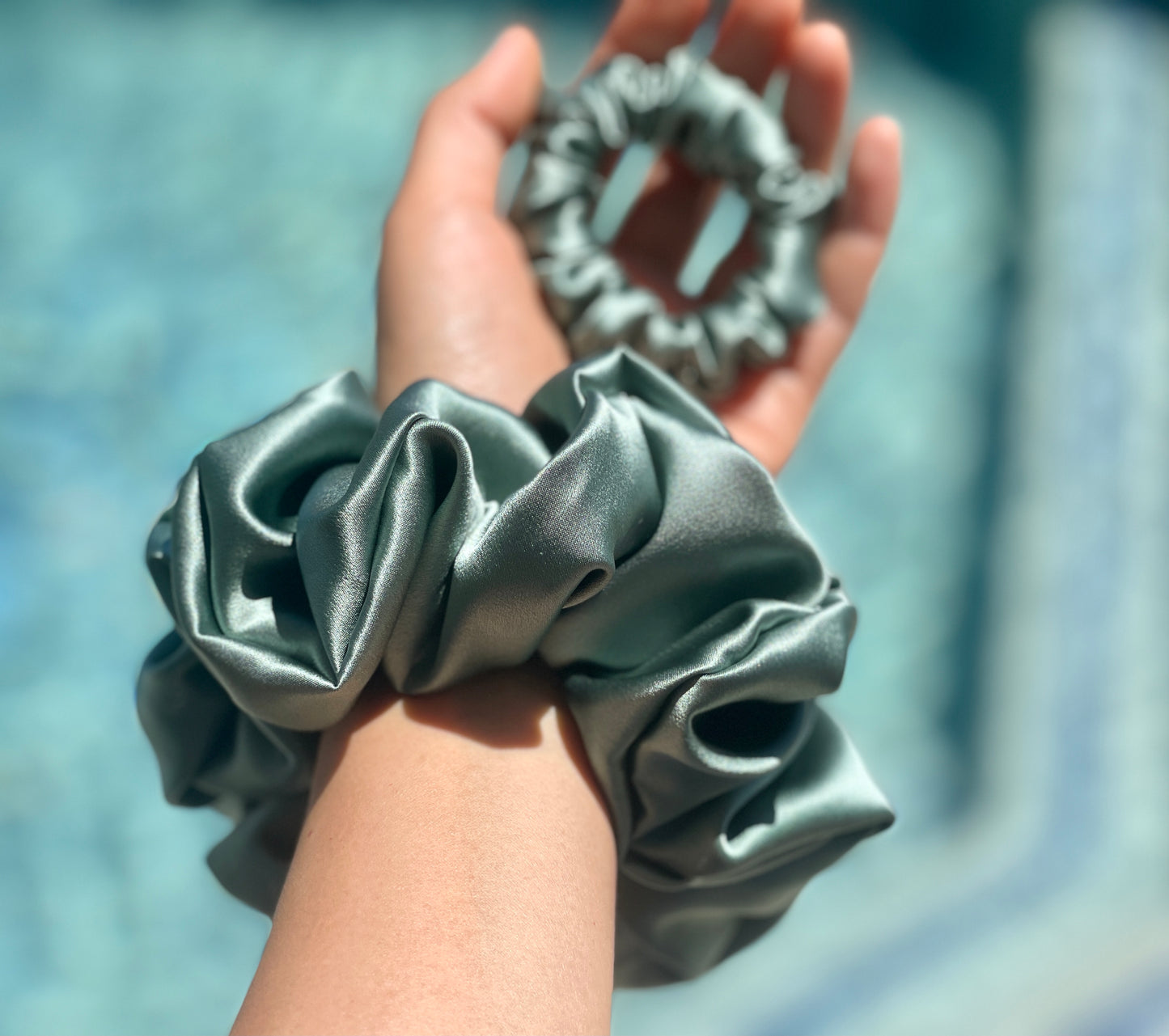 Sage Green 30 Momme 100% Pure Mulberry Silk Satin Scrunchies XL Giant Jumbo Regular Skinny Ultra Thin Mini Hair Scrunchies for bridesmaids