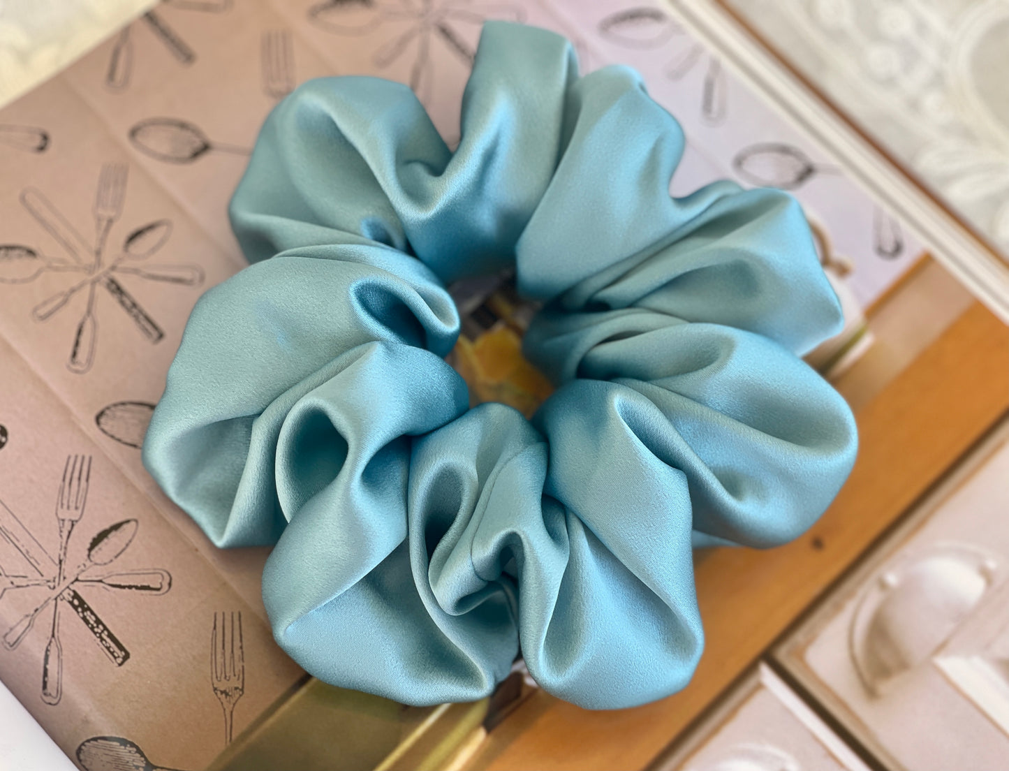 Blue Grey 30 Momme 6A Grade 100% Pure Mulberry Silk Satin Scrunchies XL Giant Jumbo Regular Skinny Ultra Thin Mini Hair Tie Gift For her