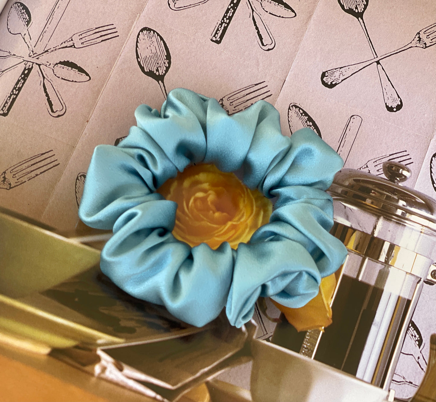 Blue Grey 30 Momme 6A Grade 100% Pure Mulberry Silk Satin Scrunchies XL Giant Jumbo Regular Skinny Ultra Thin Mini Hair Tie Gift For her