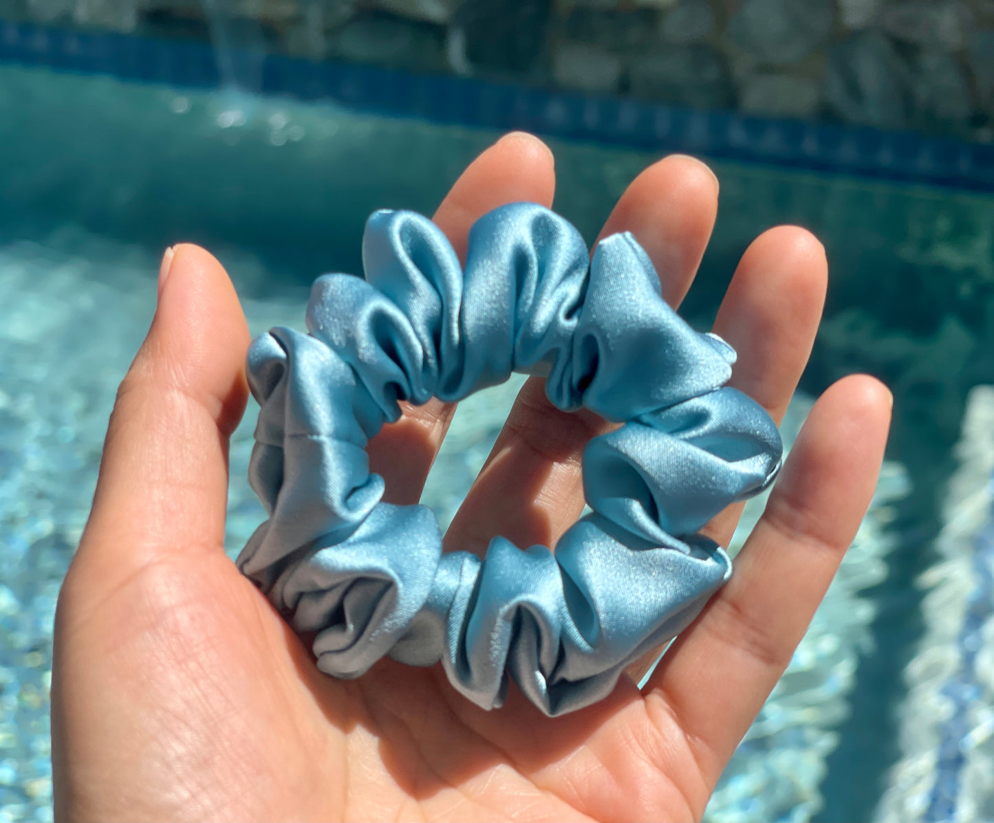 Blue Grey 30 Momme 6A Grade 100% Pure Mulberry Silk Satin Scrunchies XL Giant Jumbo Regular Skinny Ultra Thin Mini Hair Tie Gift For her
