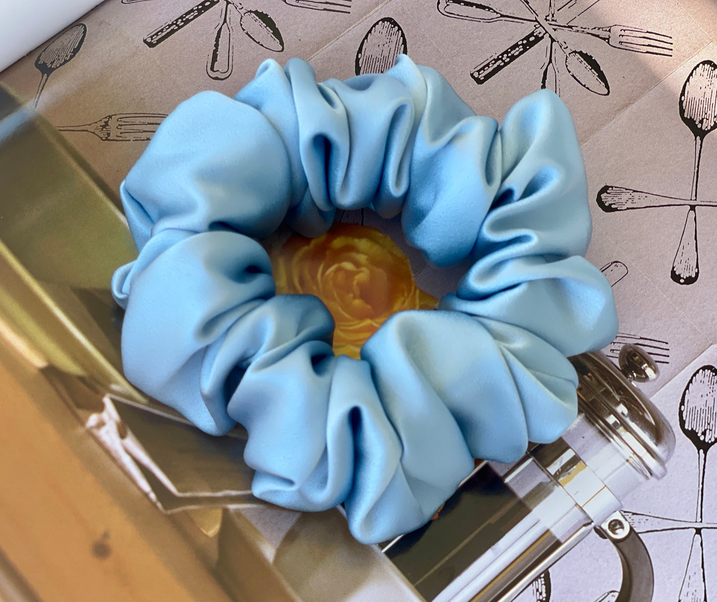 Sky Blue 30 Momme 100% Pure Mulberry Silk Satin Scrunchies XL Giant Jumbo Regular Skinny Ultra Thin Mini Hair Tie Gift For Wedding Hair Tie