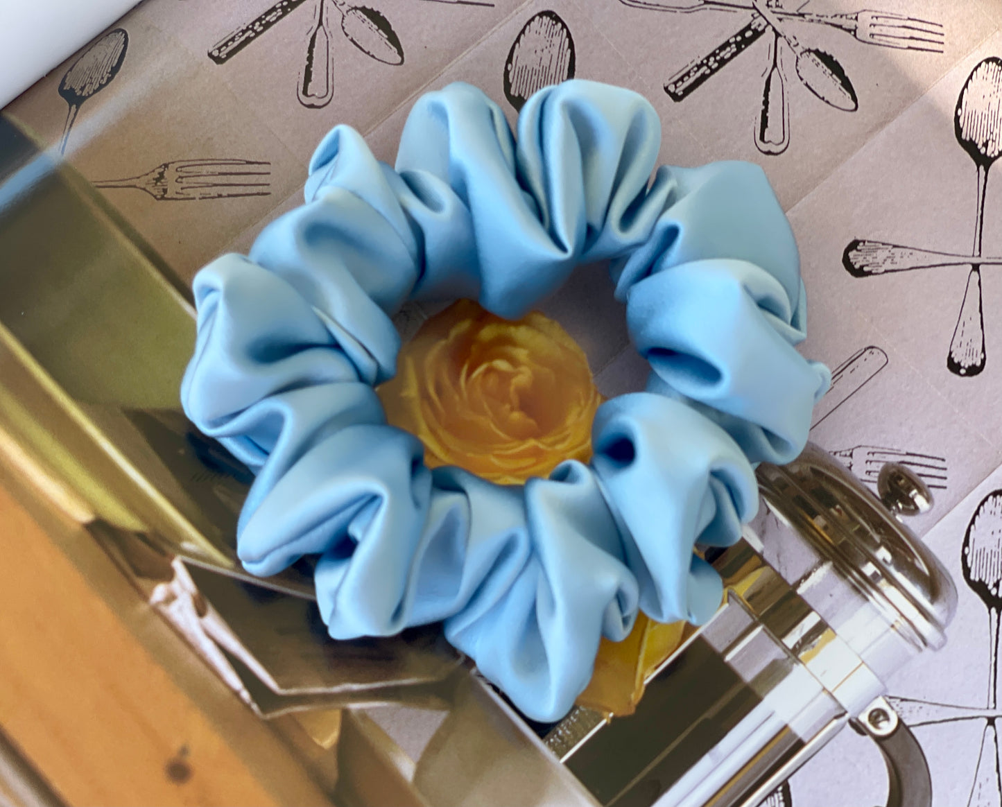 Sky Blue 30 Momme 100% Pure Mulberry Silk Satin Scrunchies XL Giant Jumbo Regular Skinny Ultra Thin Mini Hair Tie Gift For Wedding Hair Tie