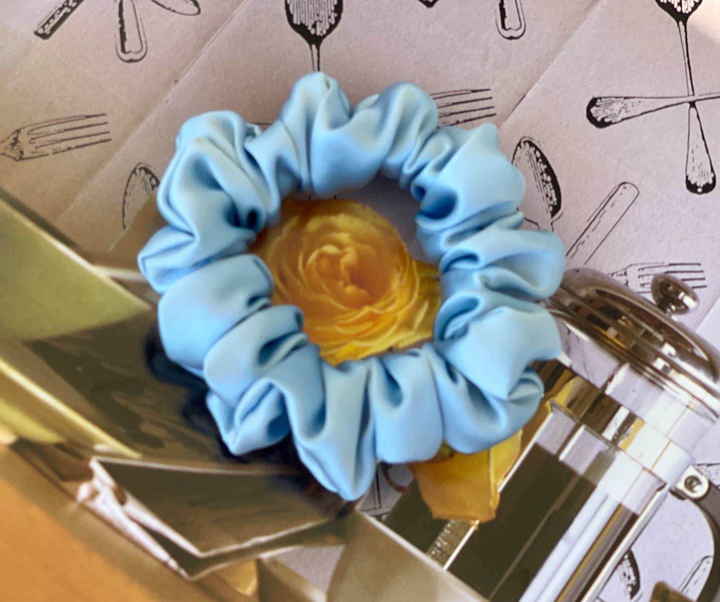 Sky Blue 30 Momme 100% Pure Mulberry Silk Satin Scrunchies XL Giant Jumbo Regular Skinny Ultra Thin Mini Hair Tie Gift For Wedding Hair Tie