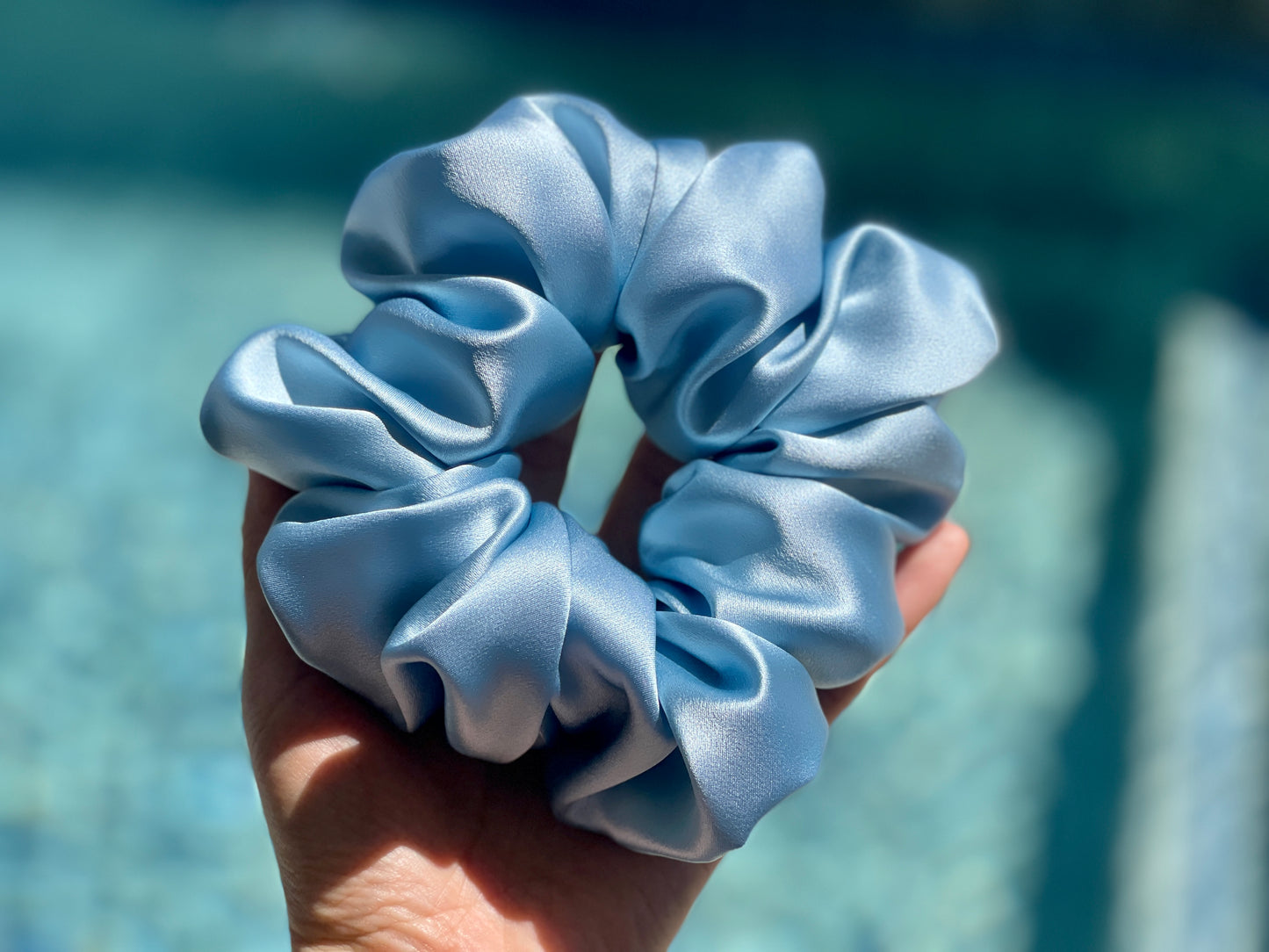 Sky Blue 30 Momme 100% Pure Mulberry Silk Satin Scrunchies XL Giant Jumbo Regular Skinny Ultra Thin Mini Hair Tie Gift For Wedding Hair Tie