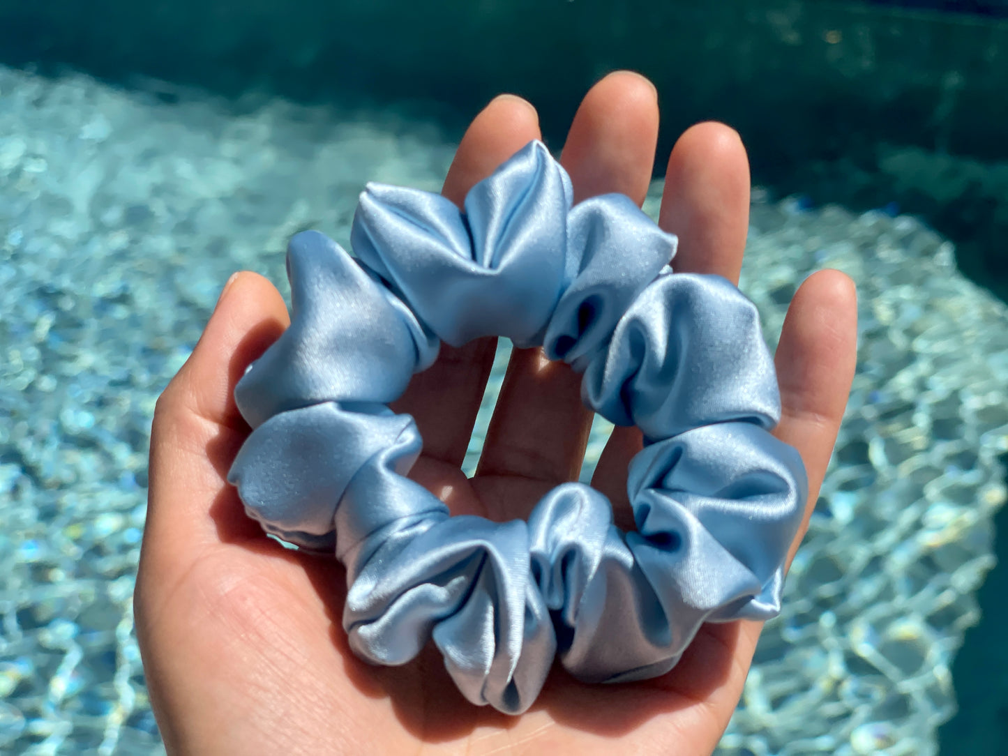 Sky Blue 30 Momme 100% Pure Mulberry Silk Satin Scrunchies XL Giant Jumbo Regular Skinny Ultra Thin Mini Hair Tie Gift For Wedding Hair Tie