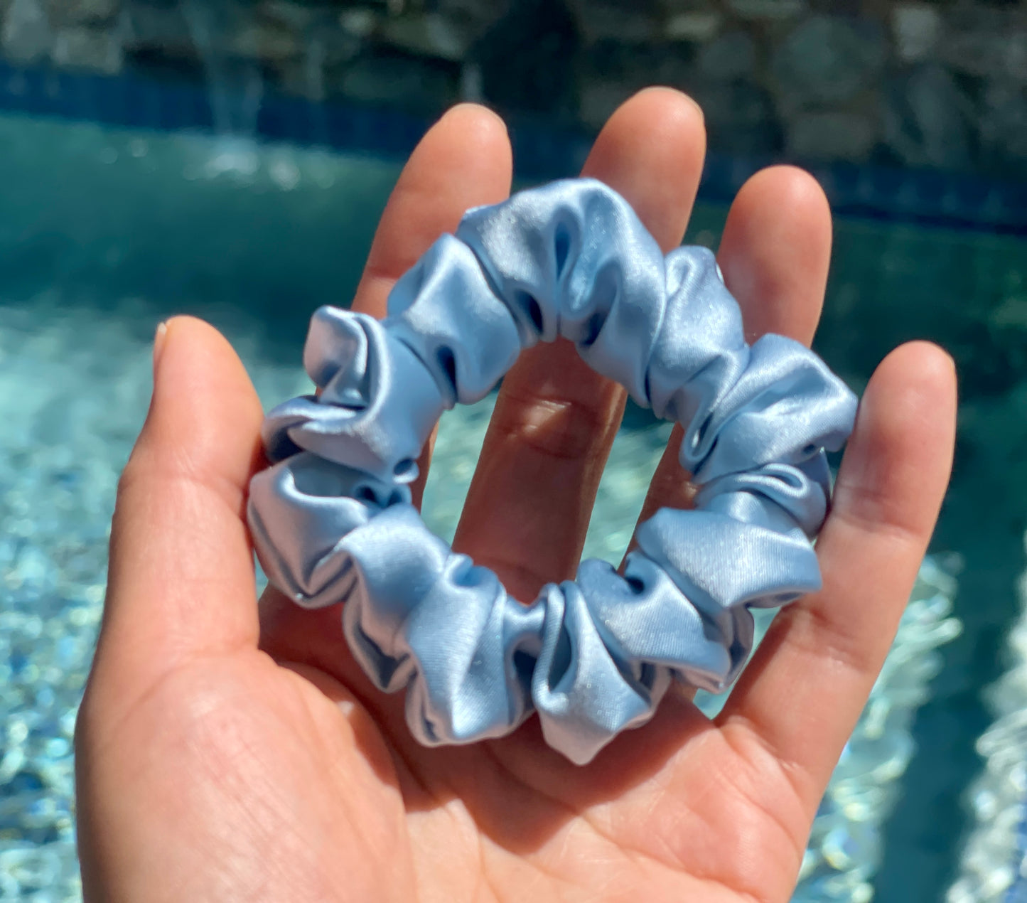 Sky Blue 30 Momme 100% Pure Mulberry Silk Satin Scrunchies XL Giant Jumbo Regular Skinny Ultra Thin Mini Hair Tie Gift For Wedding Hair Tie