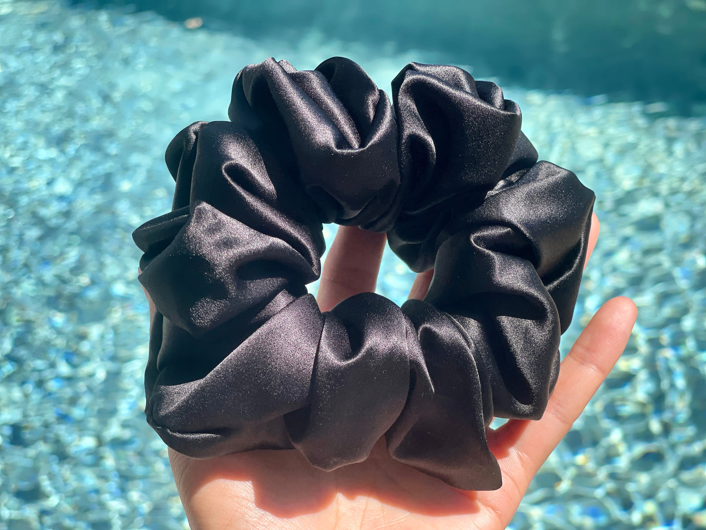 Black 30 Momme 6A Grade 100% Pure Mulberry Silk Satin Scrunchies XL Giant Jumbo Regular Skinny Ultra Thin Mini Hair Tie Gift For her