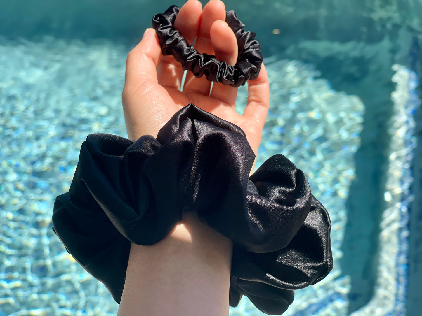 Black 30 Momme 6A Grade 100% Pure Mulberry Silk Satin Scrunchies XL Giant Jumbo Regular Skinny Ultra Thin Mini Hair Tie Gift For her