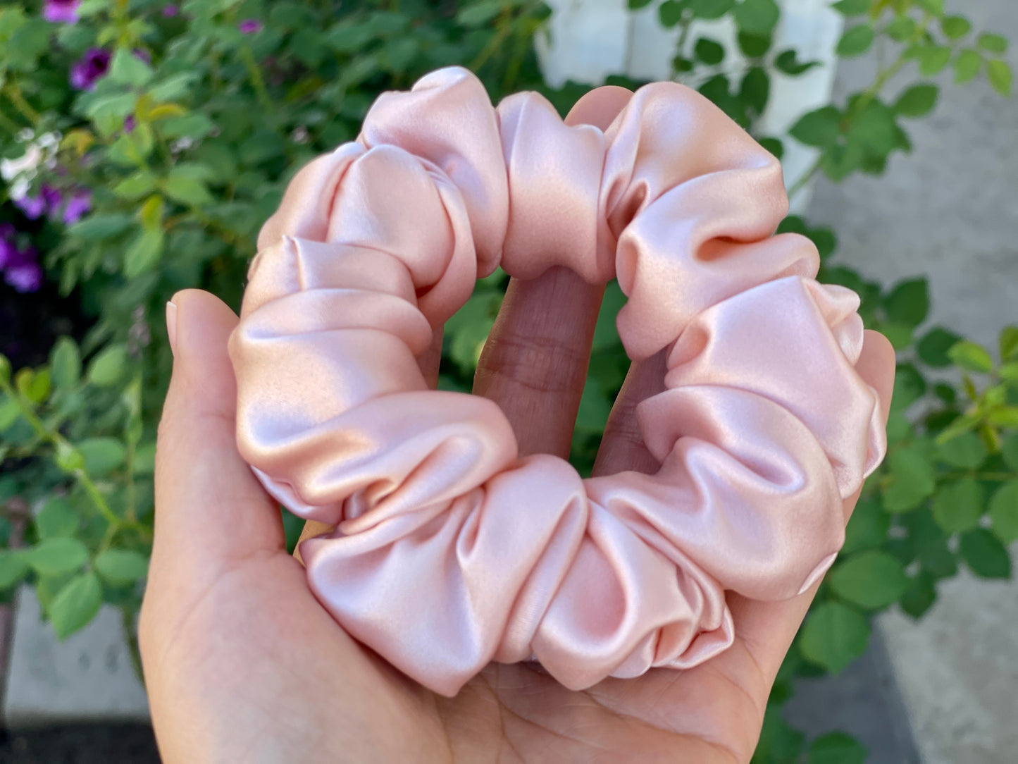 Pink Blush 30 Momme 6A Grade Pure Mulberry Silk Satin Scrunchies XL Oversized Jumbo Regular Skinny Thick Thin Mini Chic Hair Tie Romantic