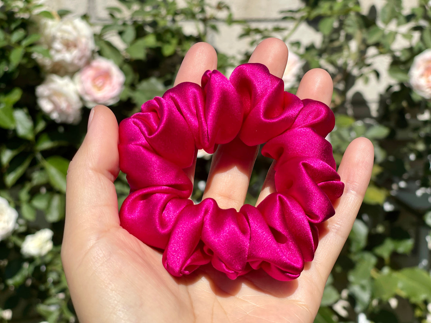 Pink Fushia Hair Tie 30 Momme 6A Grade 100% Pure Mulberry Silk Scrunchies Oversized Jumbo Regular Skinny Ultra Thin Mini Hair Scrunchy Gift