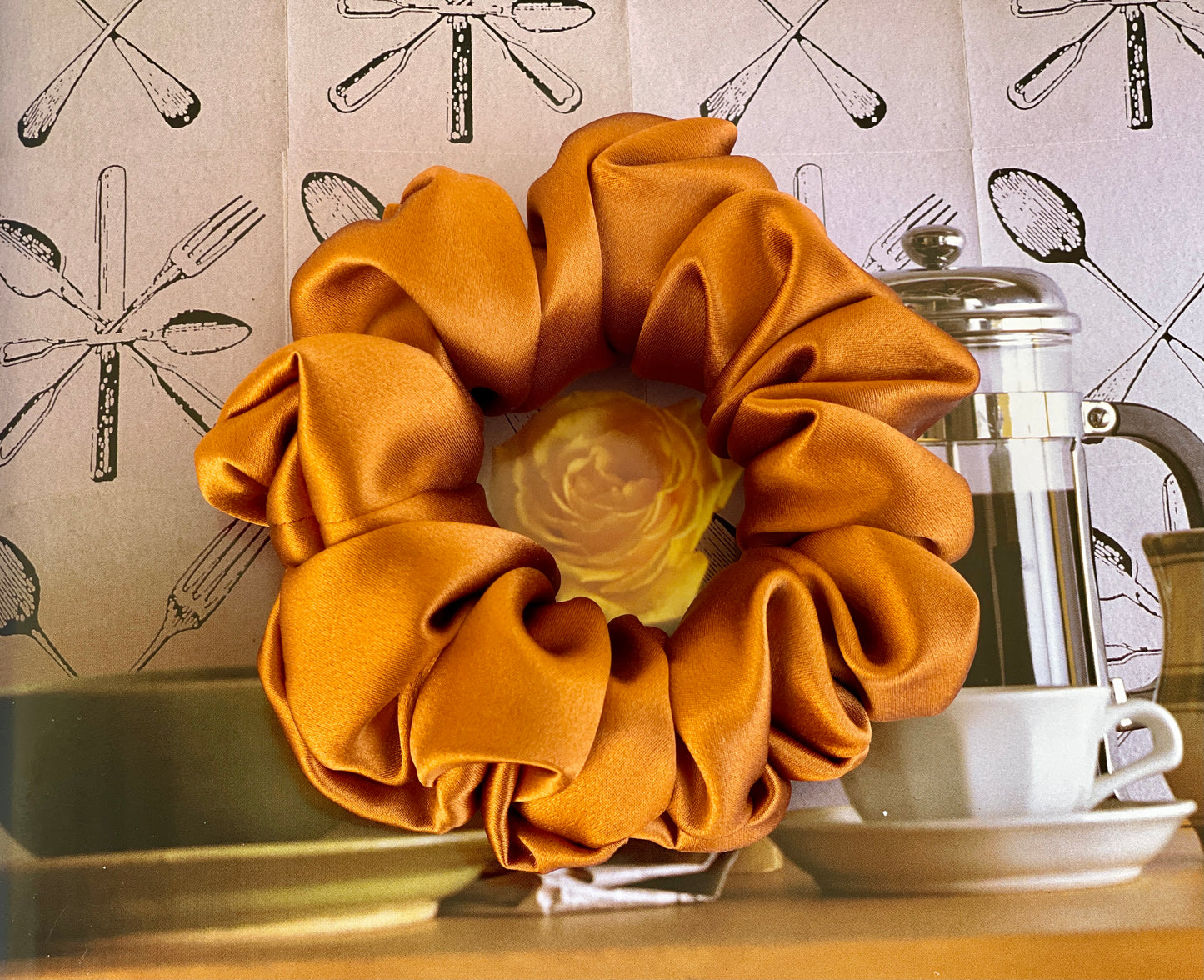 Copper 30 Momme 100% Pure Mulberry Silk Satin Scrunchies XL Giant Jumbo Regular Skinny Ultra Thin Mini Hair Tie Gift For Wedding Hair Tie