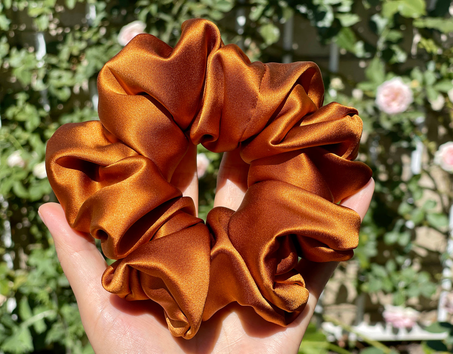 Copper 30 Momme 100% Pure Mulberry Silk Satin Scrunchies XL Giant Jumbo Regular Skinny Ultra Thin Mini Hair Tie Gift For Wedding Hair Tie