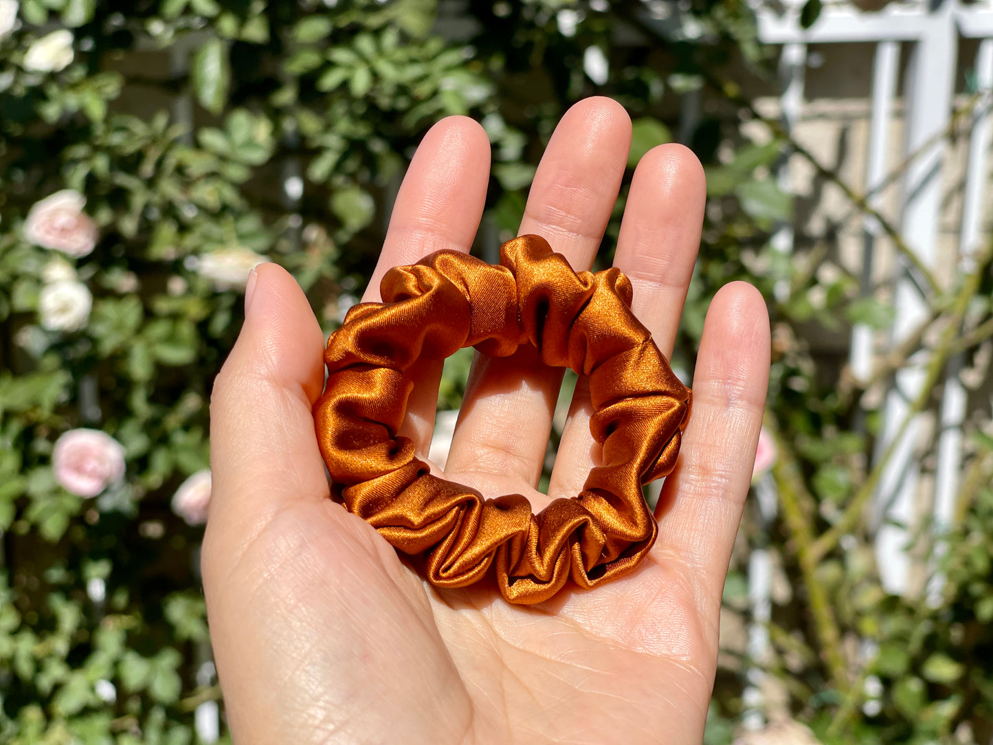 Copper 30 Momme 100% Pure Mulberry Silk Satin Scrunchies XL Giant Jumbo Regular Skinny Ultra Thin Mini Hair Tie Gift For Wedding Hair Tie