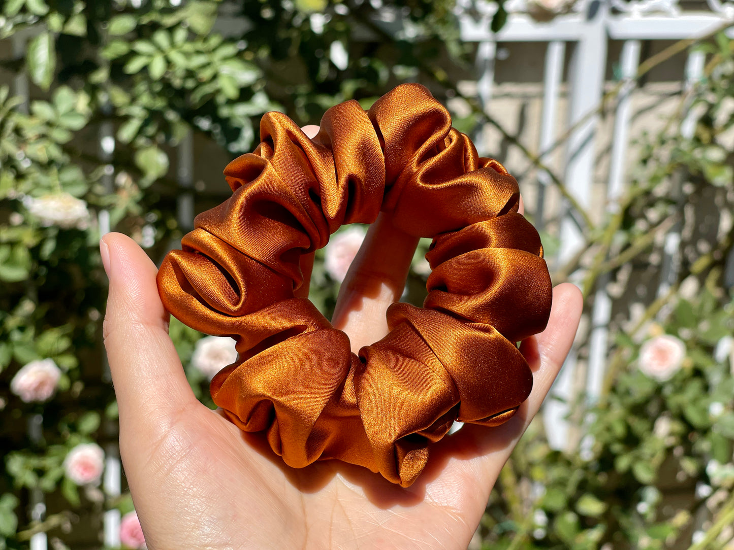Copper 30 Momme 100% Pure Mulberry Silk Satin Scrunchies XL Giant Jumbo Regular Skinny Ultra Thin Mini Hair Tie Gift For Wedding Hair Tie