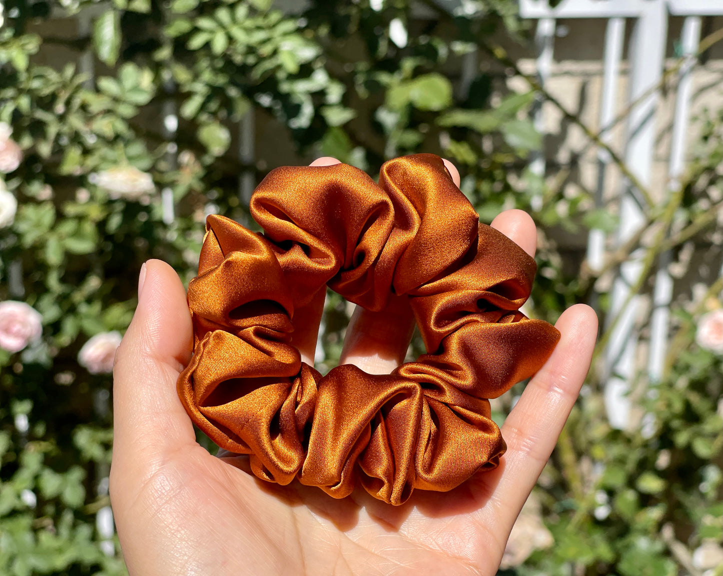 Copper 30 Momme 100% Pure Mulberry Silk Satin Scrunchies XL Giant Jumbo Regular Skinny Ultra Thin Mini Hair Tie Gift For Wedding Hair Tie