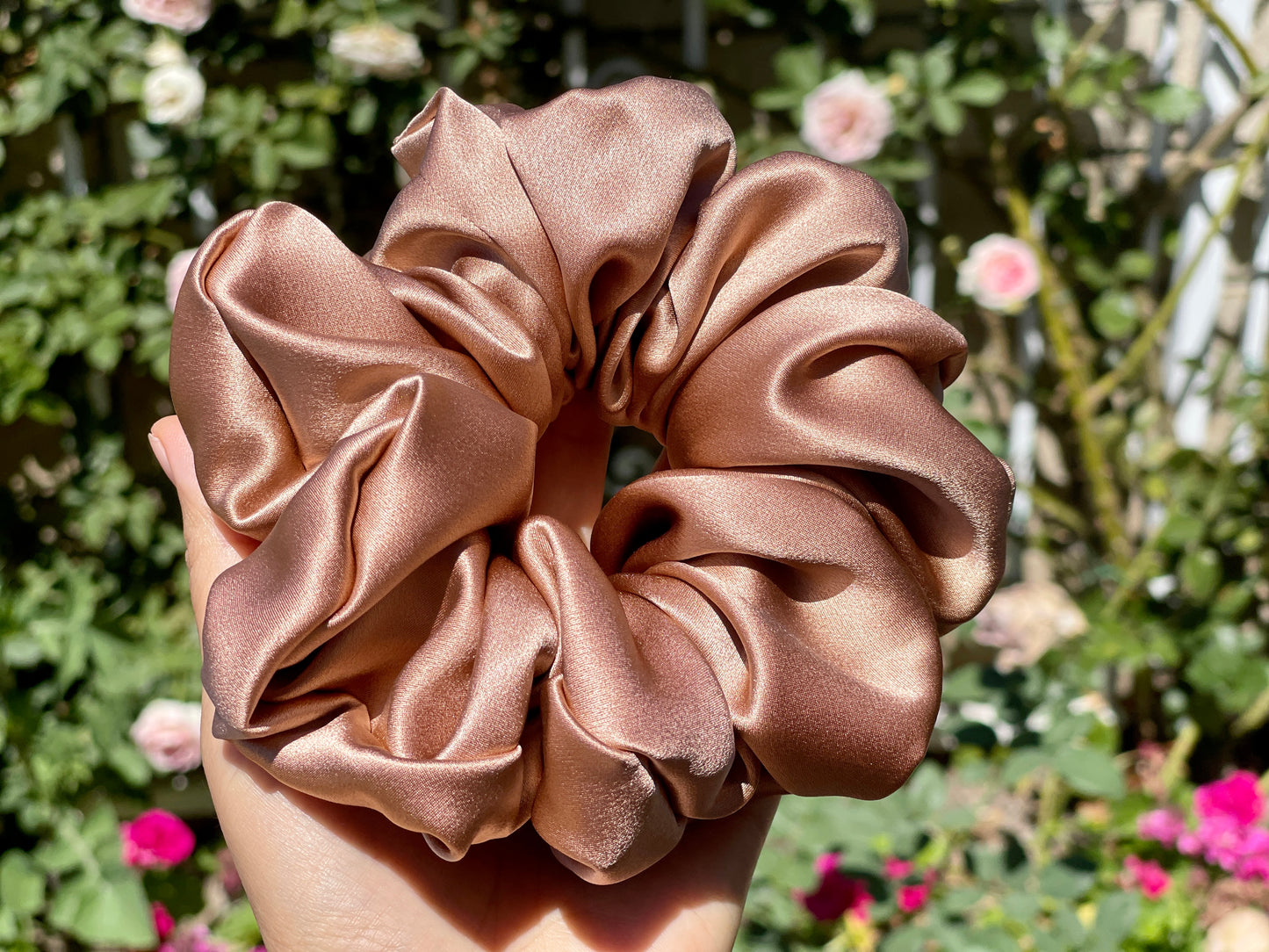 Latte 30 Momme 100% Pure Mulberry Silk Satin Scrunchies XL Giant Jumbo Regular Skinny Ultra Thin Mini Hair Scrunchies for bridesmaids