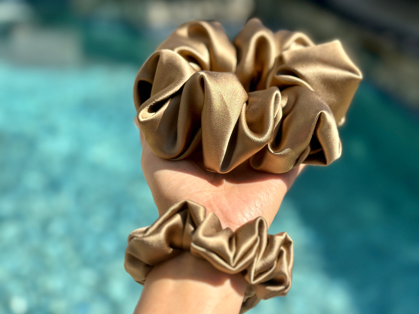Camel Brown 30 Momme 100% Pure Mulberry Silk Satin Scrunchies Giant Jumbo Regular Skinny Ultra Thin Mini Hair Scrunchies for bridesmaids