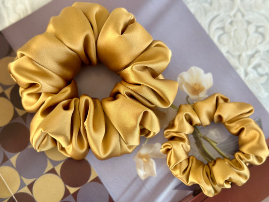Ginger 30 Momme 100% Pure Mulberry Silk Satin Scrunchies Giant Jumbo Regular Skinny Ultra Thin Mini Hair Scrunchies for bridesmaids
